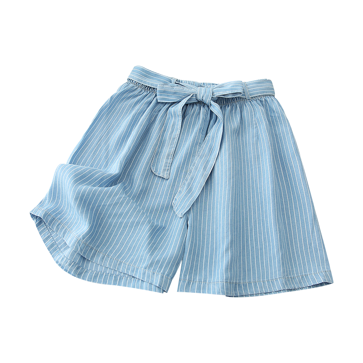 Mùa hè trang phục mới sọc quần rộng chân rộng mã lỏng cúi quần short lụa denim phụ nữ giản dị năm điểm quần váy