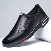 Summer mens sandals leather casual hole shoes soft bottom breathable dad shoes hollow mens leather shoes small size 38 shoes