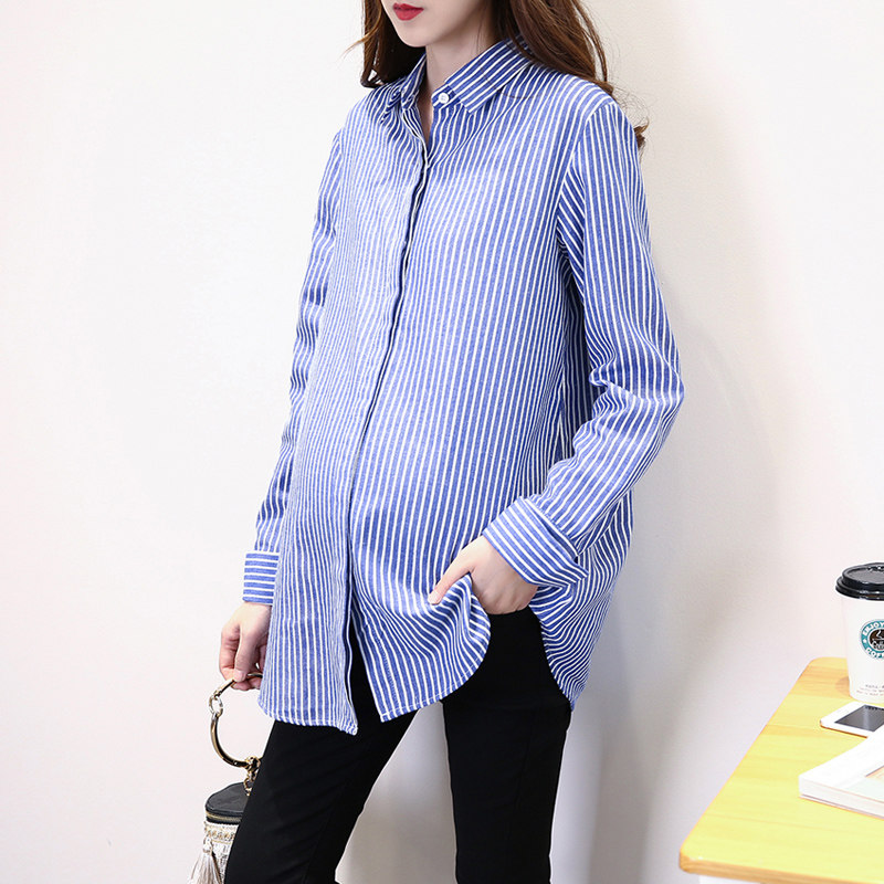 2022 Spring Dress New Korean version Pregnancy Woman Dress Striped Long Sleeve Pregnant Woman Shirt Loose Large Size Code Blouse Undercoat Shirt