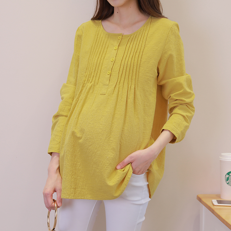 2021 autumn maternity clothes round neck long sleeve short maternity T-shirt Spring and autumn inner match shirt tide mother loose top