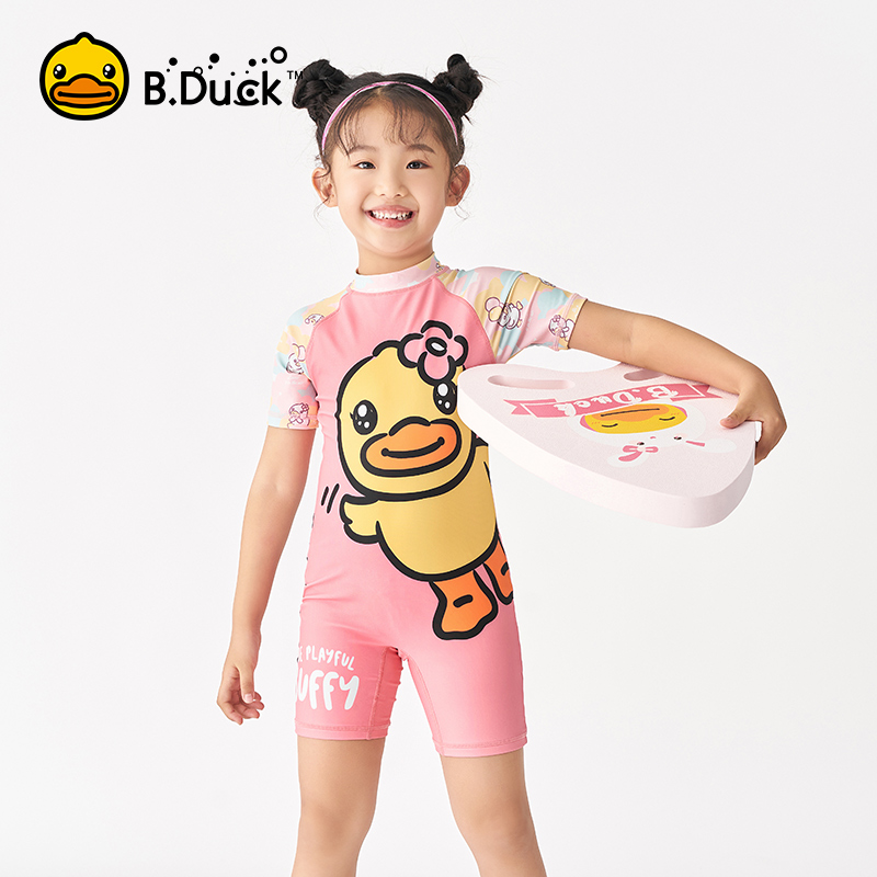 B DUCK little yellow duck girls' one-piece swimsuit, cute, western style cartoon trendy high-elastic one-piece children's surfing suit