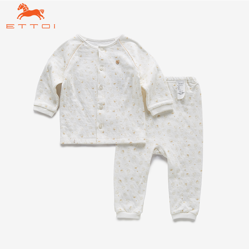 ETTOI Hàn Quốc nhỏ Pegasus mùa thu ăn mặc cô gái bông bông lót Pyjama bé Set.