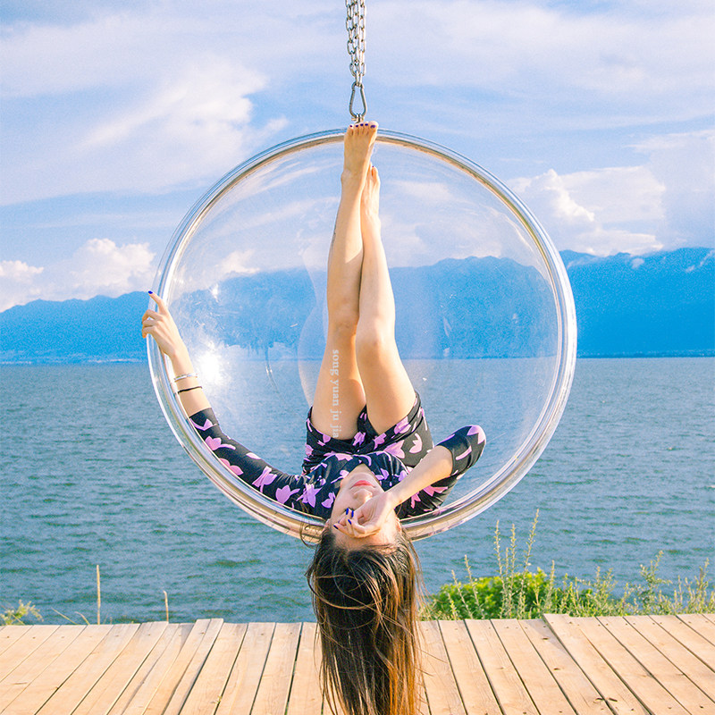 Nordic in acrylic transparent glass ball swing cradle outdoor home floor-to-ground stent hanging space chair
