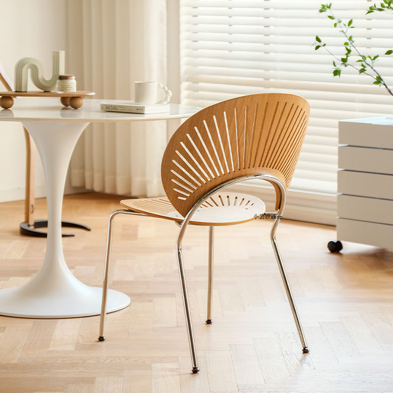 Nordic solid wood shell chair dining chair home cosmetic chair dining room model room retro light luxury electroplating scallop back chair