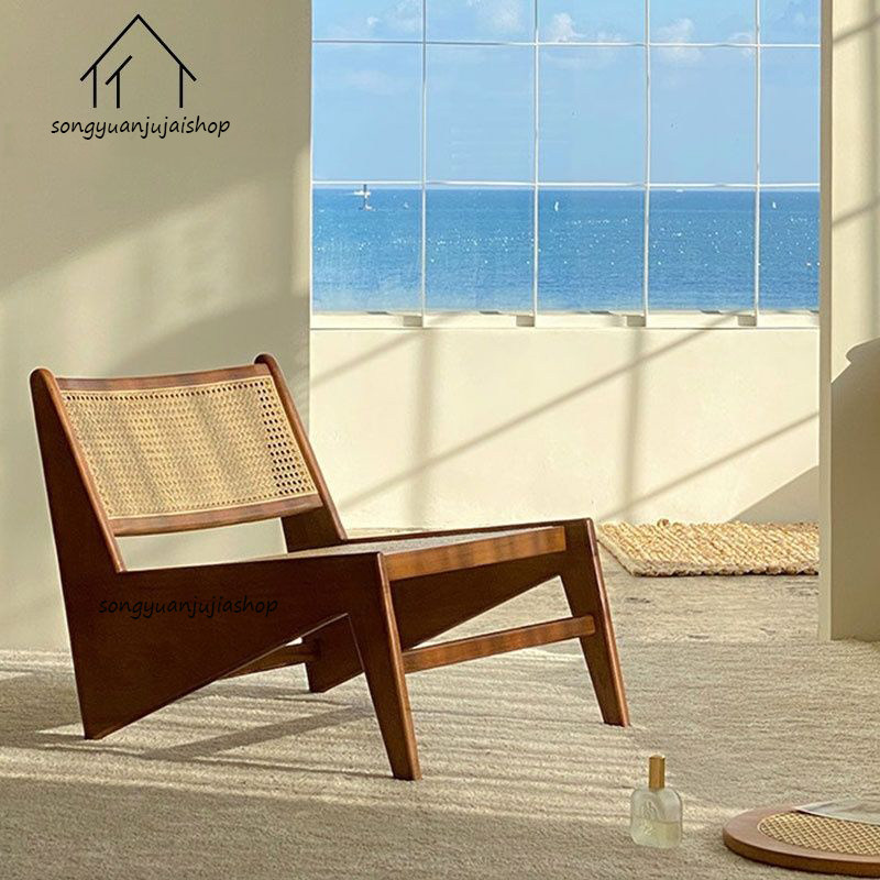 Nordic solid wood Chandigarh back chair ins simple single sofa chair B&B hotel living room rattan chair