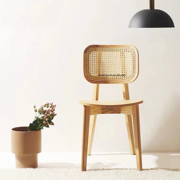 ins rattan back chair home solid wood dining table and chair makeup stool simple dining chair dining room single net red coffee chair