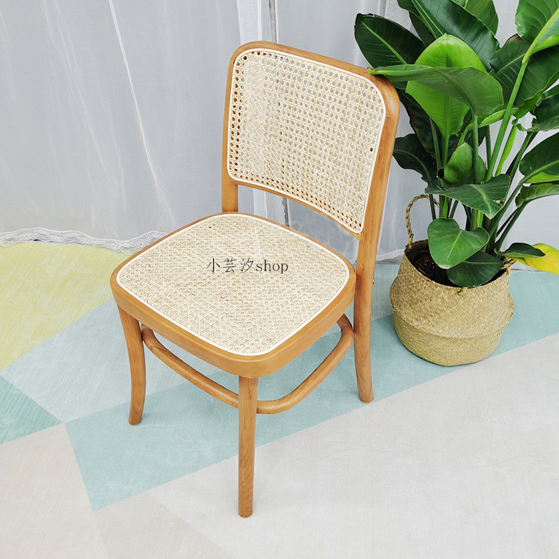 Japanese-style modern rattan chair backrest home B&B cafe simple retro single solid wood self-assembly dining chair