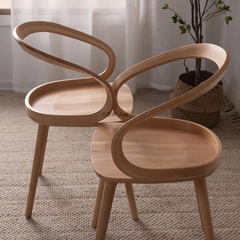 Nordic solid wood dining chair simple home desk chair cafe light luxury adult backrest creative ash streamer chair