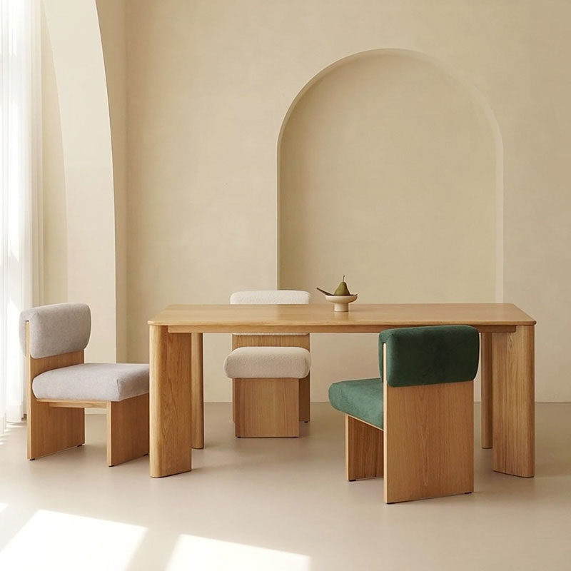 Nordic solid wood single chair ins wind homestay model room light luxury minimalist lamb velvet chair dining table combination home