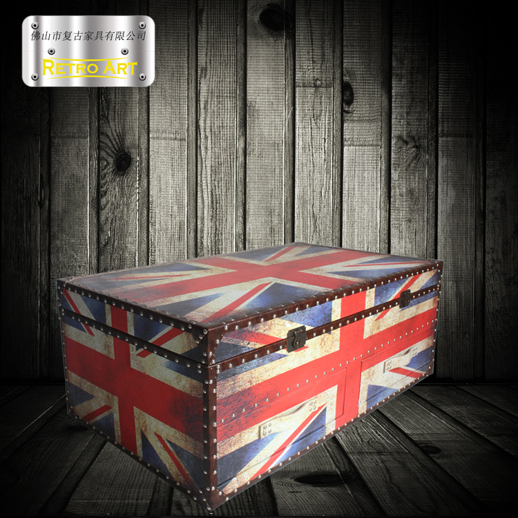 Inglén Retro Made Old Rice Wordflag Tea Table Living Room Storage Large Box Tea Table Solid Wood Leather Case Coffee Table Coffee Table