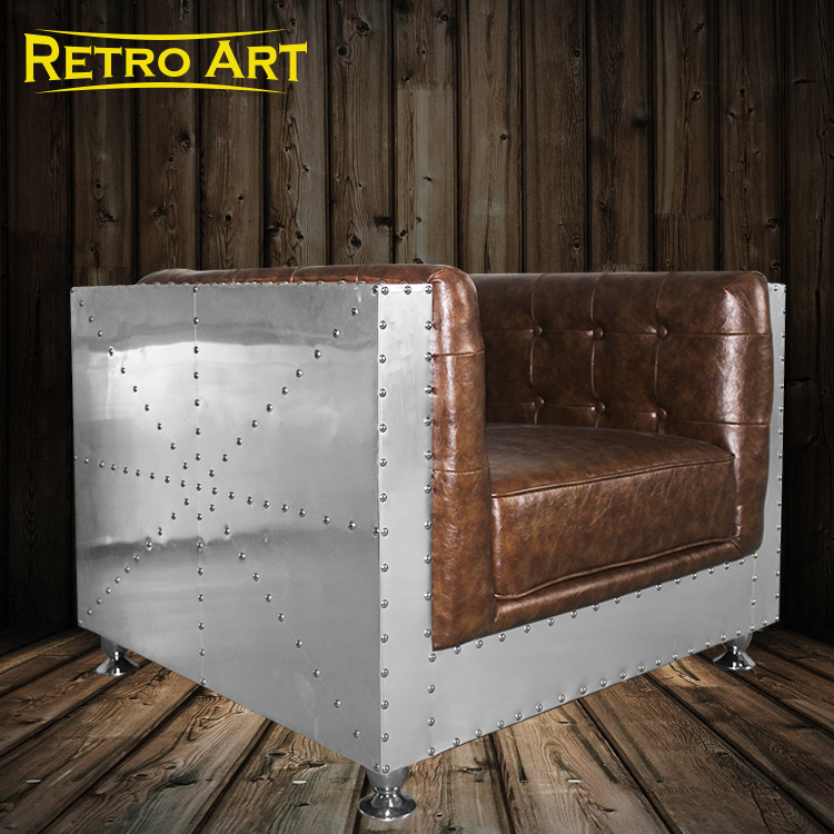 European and American style coffee bar shop solid wood sofa creative genuine leather retro industrial wind loft rivet living room sofa
