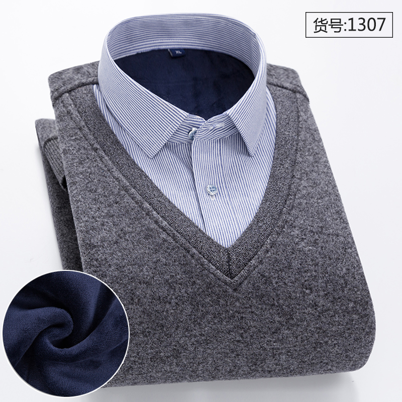 Mens đồ lót nhiệt trên giả hai mảnh cộng nhung áo dày cổ áo len chàng trai trẻ có thể mặc mens áo jacket.