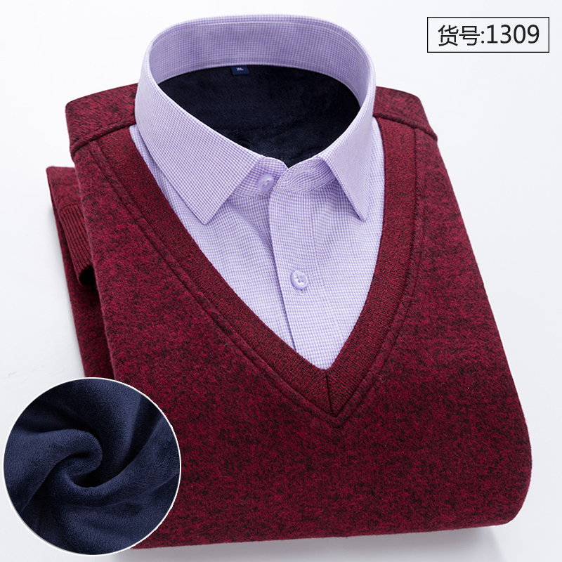 Mens đồ lót nhiệt trên giả hai mảnh cộng nhung áo dày cổ áo len chàng trai trẻ có thể mặc mens áo jacket.