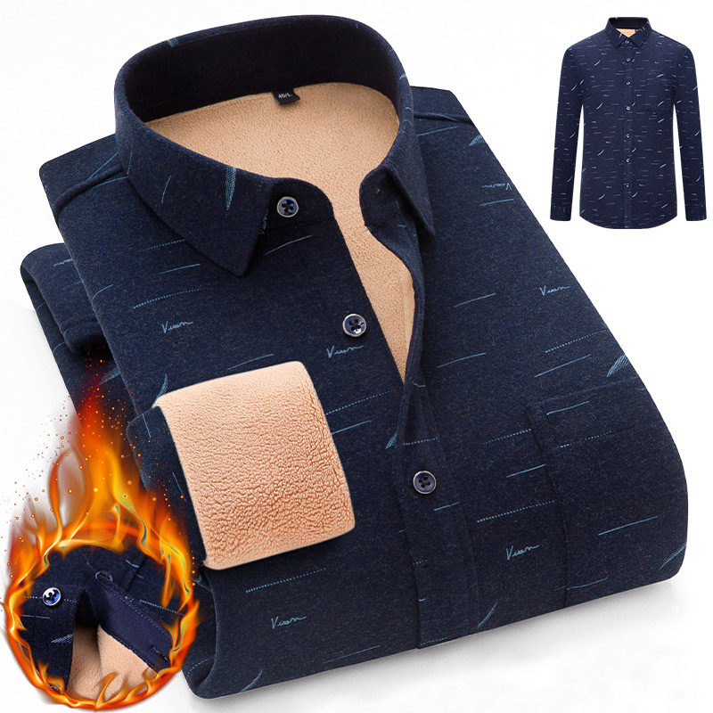 Rav Laurenma ball winter fever clothes men's youth printed plus suede thickened shirt plaid middle-aged casual dad dress blouse