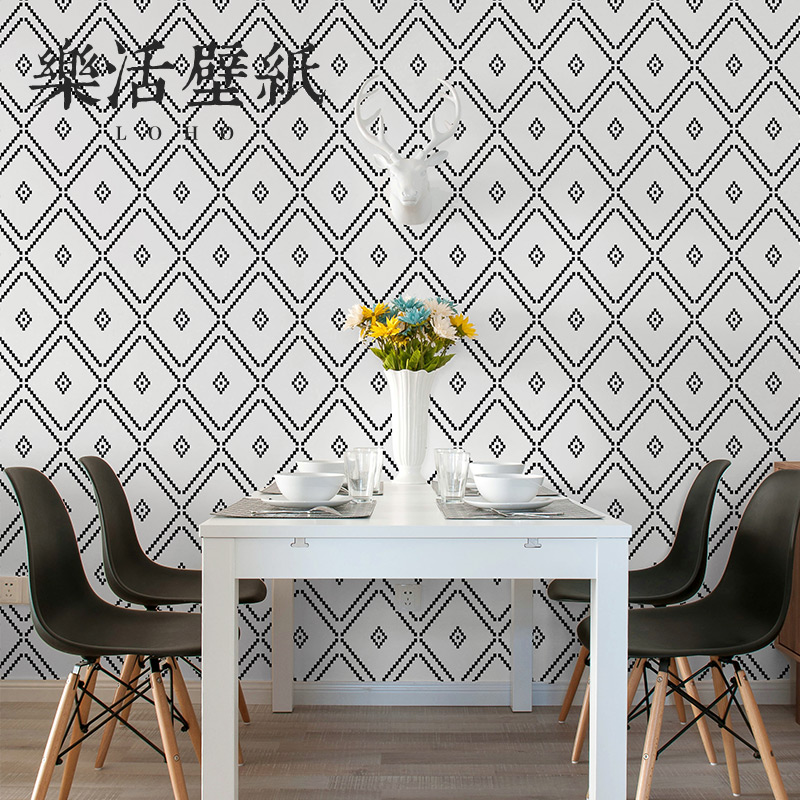 Nordic Style White Black And White Geometric Rhomboid Plaid Wall Paper Bedroom Clothing Store Living Room Wallpaper Modern Brief