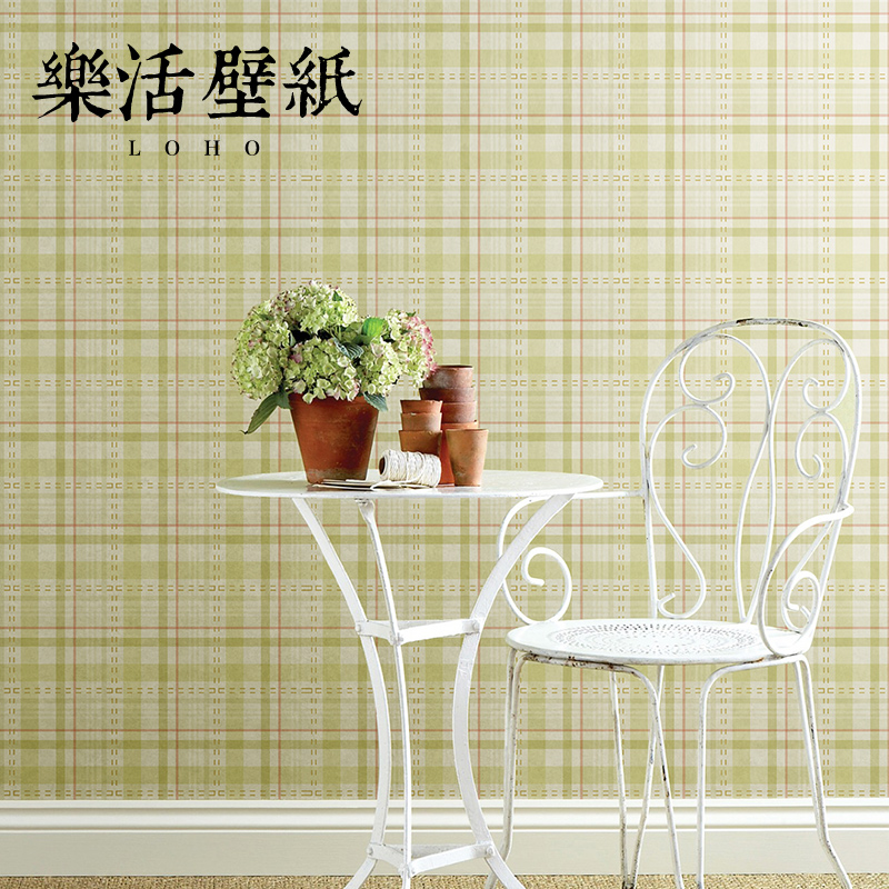 LOHAS wallpaper fresh green blue pink England plaid wallpaper bedroom living room study TV wall background wall
