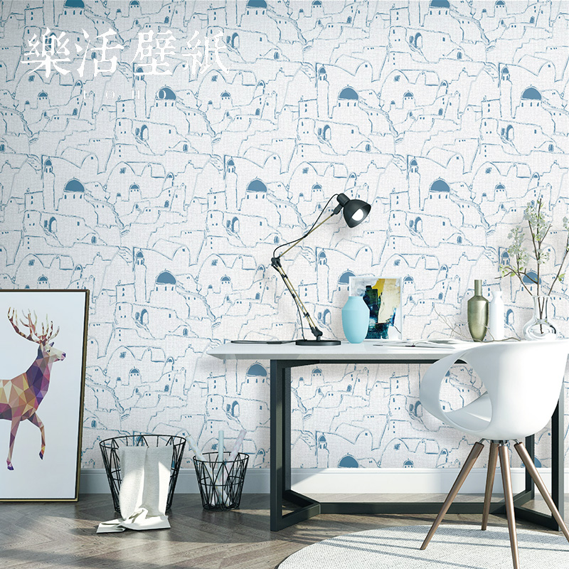 Mediterranean style Santorini Castle Nordic art wallpaper Personality creative wallpaper Living room bedroom Blue