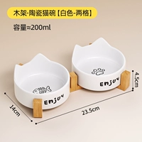 Кошачья белая керамика двойная чаша + деревянная стойка [детская оценка]