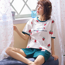 Strawberry pajamas female Summer Girl suit short sleeve two-piece cotton Korean version of fresh student home clothes summer can be worn outside