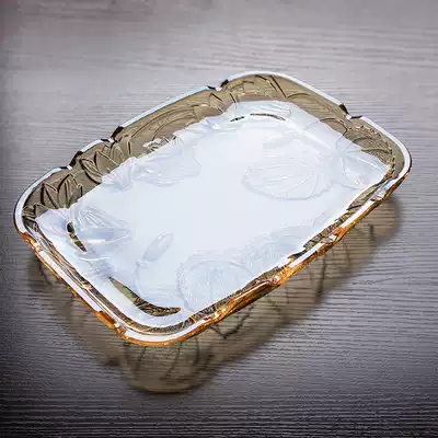 Ou Wei lead-free crystal glass fruit plate gold large rectangular tray square fruit plate creative living room plate