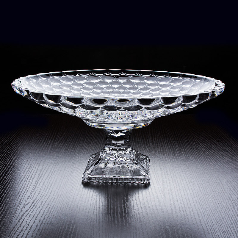 Glass Fruit Pan Large Fruit Tray Water Crystal Eurostyle High Foot Fruit Creative Living Room Decorated Dry Fruit Pan Candy Pan Home