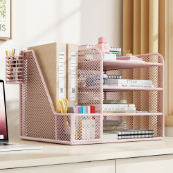 Office Desktop File Storage Rack, Metal File Organizer, Office Supplies Document Archive Organizer, Storage Box, Multi-Layer Large Capacity File Frame, A4 Paper Holder, Desk Book Stand