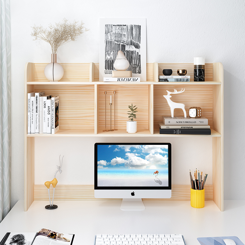 Solid wood desktop bookcase desktop computer desk multilayer shelve table bookcase on the table with small collection of books