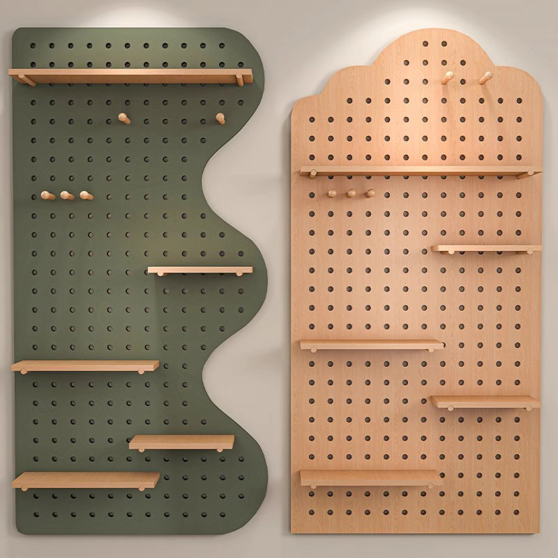 Perforated Board Storage Rack, Wall-Mounted Storage Rack, Key Holder, Wooden Entryway Door Hanger for Clothes, Living Room Foyer Solid Wood Wall Panel