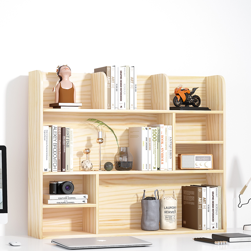 Solid wood desktop bookshelf containing a wood small table bookcase on the desk table on the desk of the multilayer desk