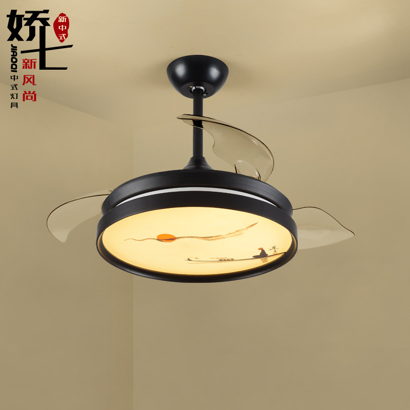 New Chinese Ceiling Fan Light Invisible Living Room Zen retro dining room Ceiling Fan Light Book Room LED With chandelia with electric fan