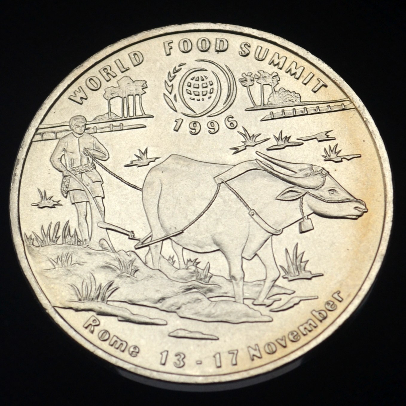 Lao coin 10 kip cattle farming 1996 World Food Day large commemorative coin km61 nickel copper 38mm