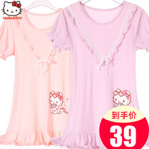 Hello Kitty Girls nightskirts summer childrens home clothes Girls cute baby princess style spring and autumn 2021 New