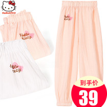 Hello Kitty Girls pants Spring and Autumn wear childrens clothing baby leggings trousers summer thin childrens mosquito pants