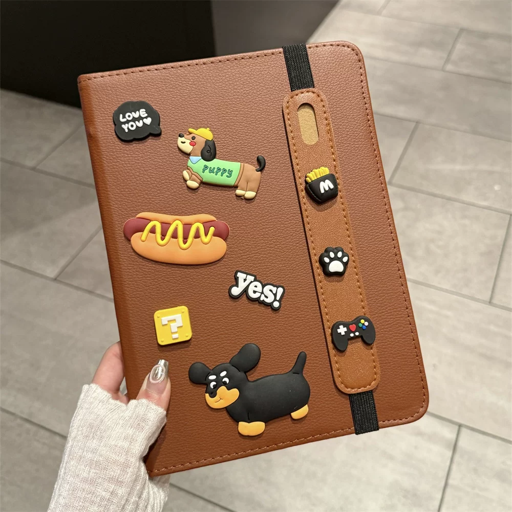 Чехол из натуральной кожи Dachshund 360° вращающийся, подходит для iPad 11, защитный чехол 10.2 дюйма с карманом для стилуса, Apple Air 4/5, чехол для планшета 10.9, flip-top, против сгибания, mini67 подставка, против падения