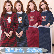 Fashion household long sleeve cotton kitchen apron adult cute sleeve overcoat ladies anti-fouling overalls reverse dress