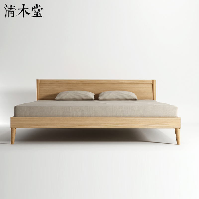 (Official sampling 10 years solid)Qingmutang Nordic simple Japanese solid wood double bed custom 1 8 meters bed