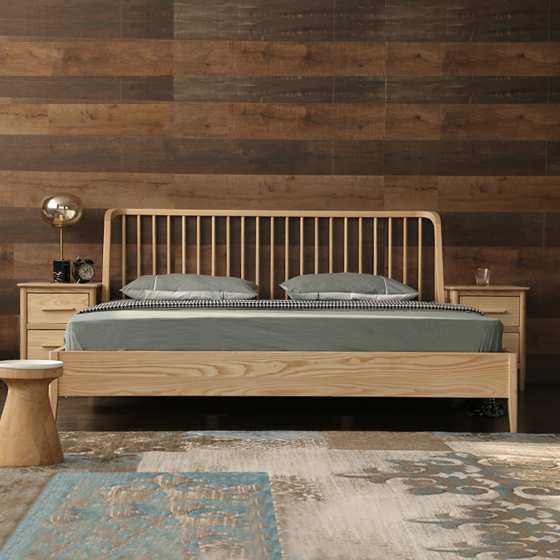 Kiyokido walnut wood bed Modern Nordic log ash furniture Japanese style 1.8m master bedroom double bed