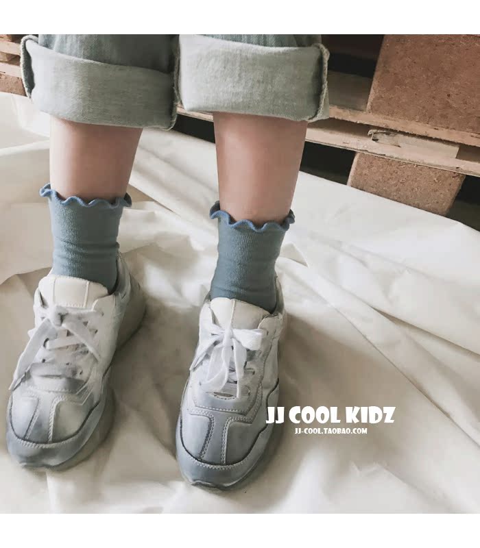 Trẻ em Hàn Quốc của mùa xuân và mùa hè cô gái bằng gỗ tai vớ màu rắn 2018 new cotton loose miệng vớ mỏng 1-8 tuổi