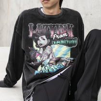 Spot tide PLAY APHELION Perihelion trend washed retro poster girl printed long-sleeved T-shirt