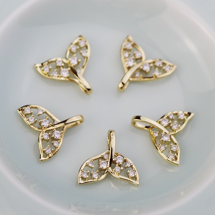 Copper pack 14K gold shelf - colored micro - inlaid zirconite tail hollow pendant diy accessories material