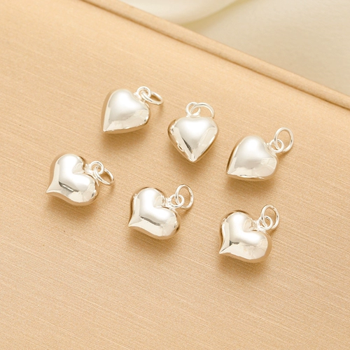 S925, глянцевая трехмерная подвеска в виде сердечка, аксессуар, аксессуары, браслет из бисера ручной работы, серебро 925 пробы, DIY