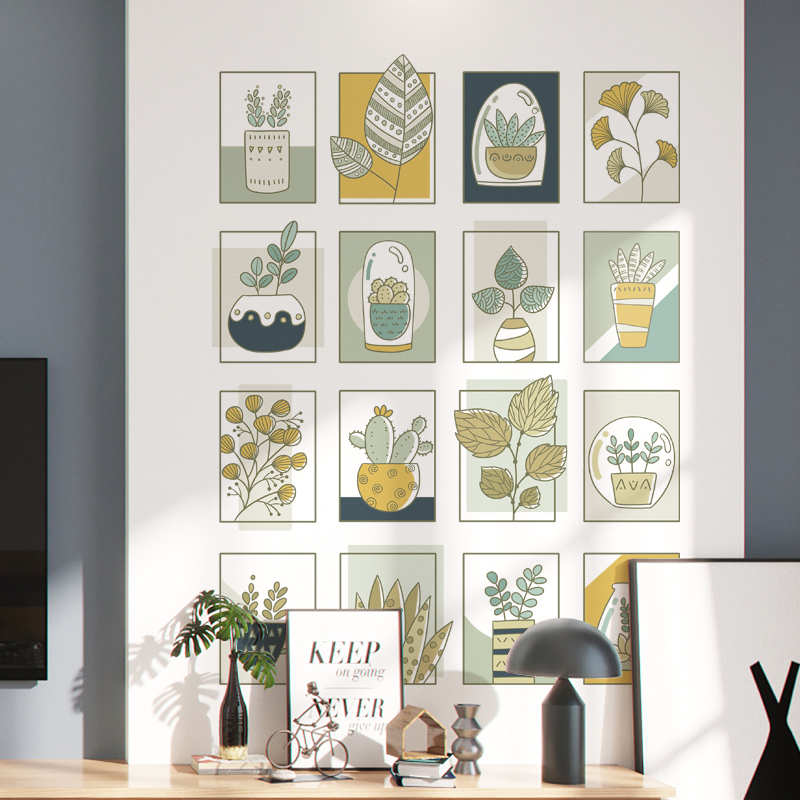 Green plant wall stickers wallpaper self-adhesive wallpaper dormitory college students bedroom warm background wall decoration stickers waterproof stickers