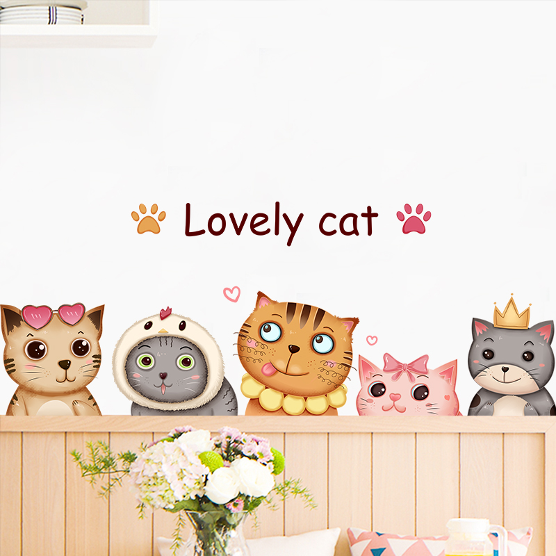 Cute cat stickers cartoon stickers children's room bedside wall decorations sofa background wall stickers self-adhesive