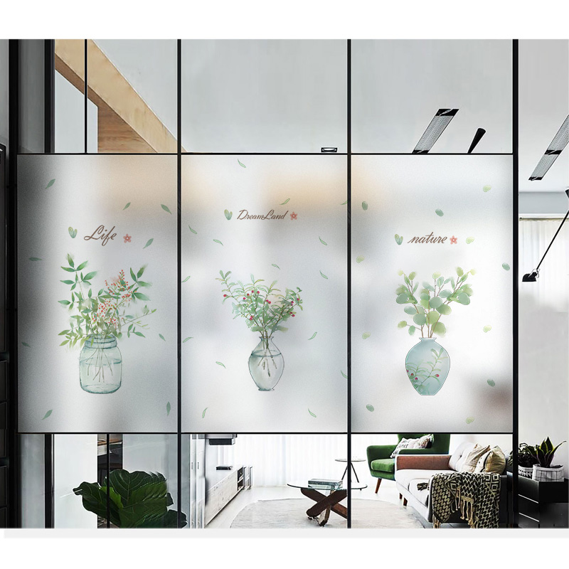 Small Window Green Dream Vase Windows Static Glass Stickers Living-room Floor Window Glass Door Sticker Bathroom Anti-Walk Light Anti-Peep
