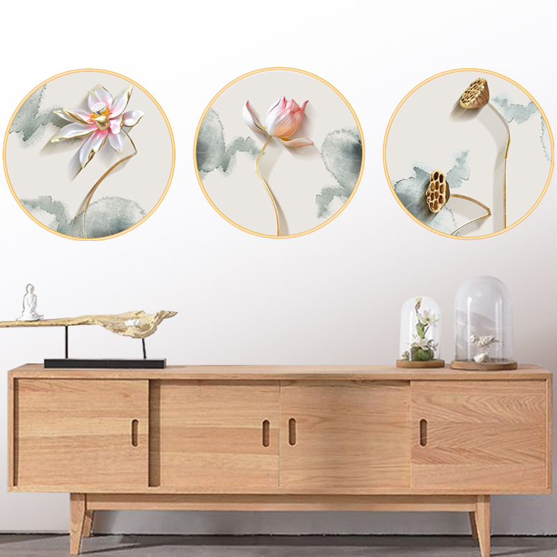China Wind Lotus Wall Painting Stickers Background Wall Wall Decoration Self-Adhesive Wallpaper Sticker Drawing Living Room Cozy Wall Sticker