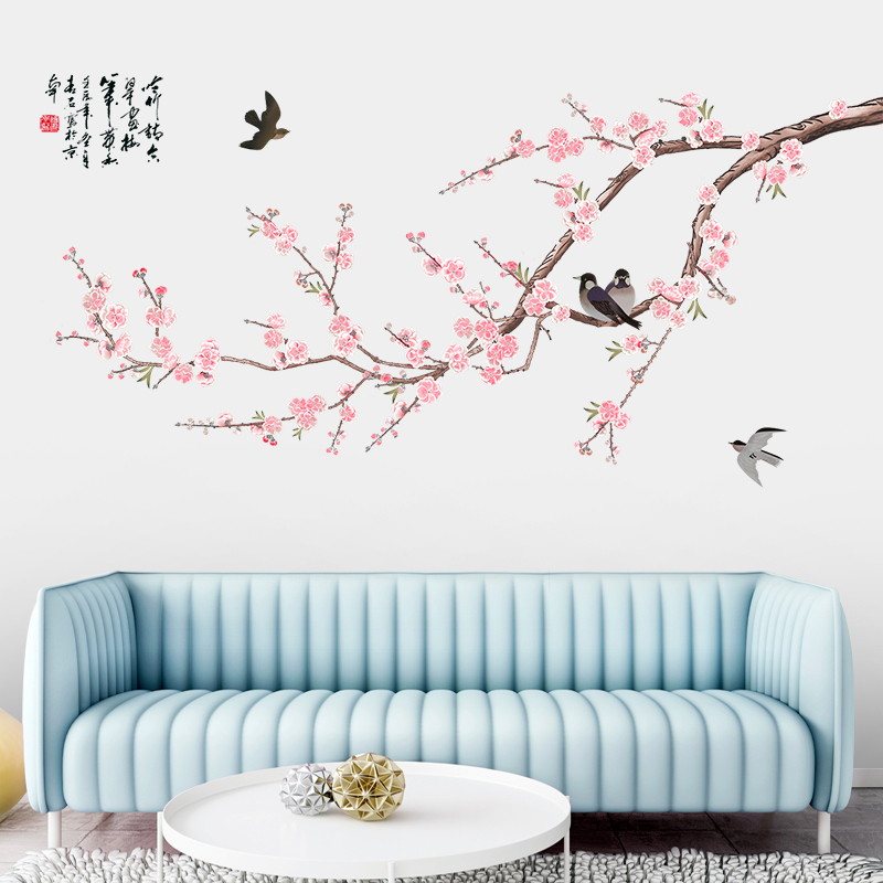Chinese peach wall stickers living room TV sofa background wall decoration stickers bedroom bedside corridor partition stickers