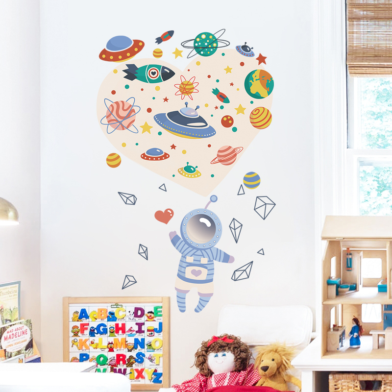 Cartoon Children Rooms Cozy Creative Collage Cosmonauts Genesis for wall Decorative Stickers Background Wall Self-Glued Wall Sticker