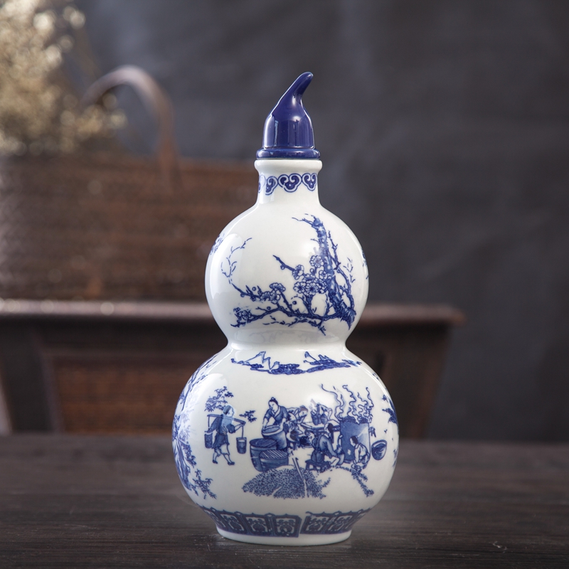 Jingdezhen 1 kg tải chai rượu gốm Một pound tải chai rượu vang xanh và trắng Bộ rượu vang Một pound tải chai rượu vang trắng chai rượu vang tùy chỉnh - Rượu vang bình đựng rượu vang