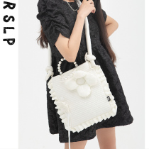 Rusu Liangpin 2021 new female niche fragrant wind shoulder crossbody bag lace pleated sweet pearl bag