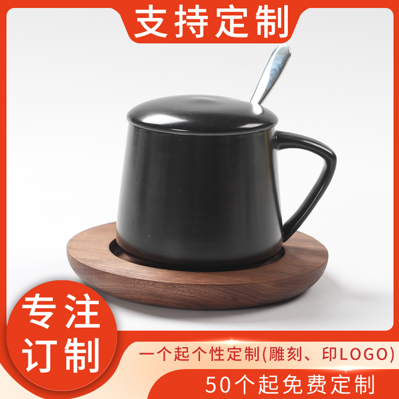 Original ceramic cup coffee cup creative mug cup water cup with saucer spoon walnut cup holder set